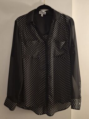 Express Women's Black Polka Dot Button-Down Blouse